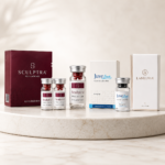 Biostimulators category thumbnail showing Sculptra, Juvelook and Lanluma aesthetic products on a marble table