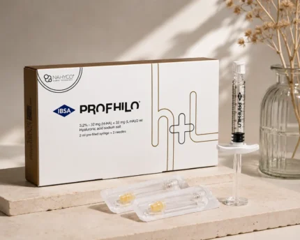 IBSA Profhilo H+L skin booster featuring a 2ml prefilled syringe, NAHYCO hybrid technology packaging, and sterile needles for advanced skin hydration and skin remodelling treatments.